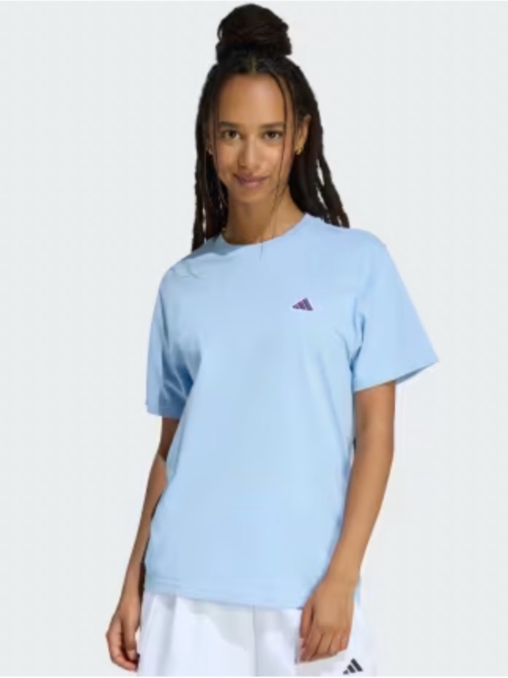 adidas Light Blue Crew Neck Tee with Embroidered Logo